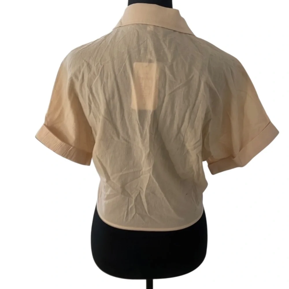 Summer Crop Top Short Sleeve Deep V Neck Sexy Front Tie Blouse,Peach,Large,New - Picture 2 of 6